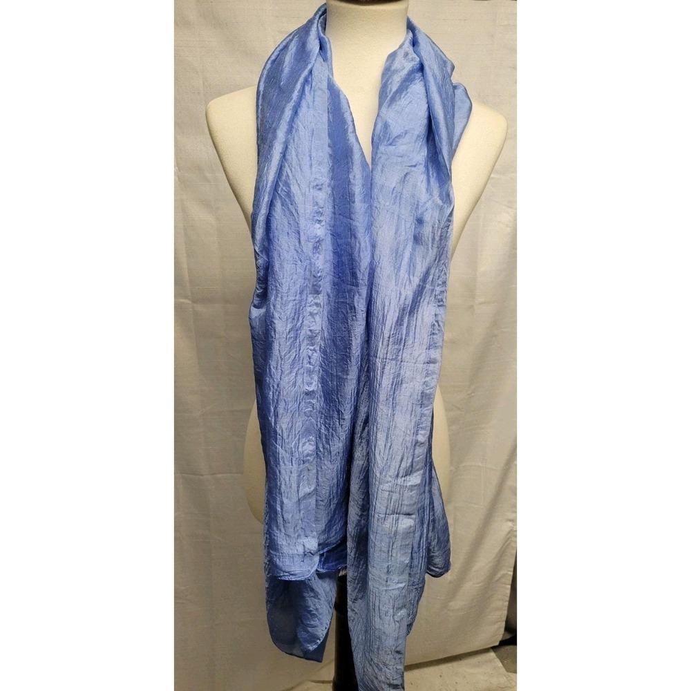 Vintage Sheer 100% Rolled Edge Silk Scarf Blue 64x40 Boho Fairy Quiet Luxury - Picture 3 of 9